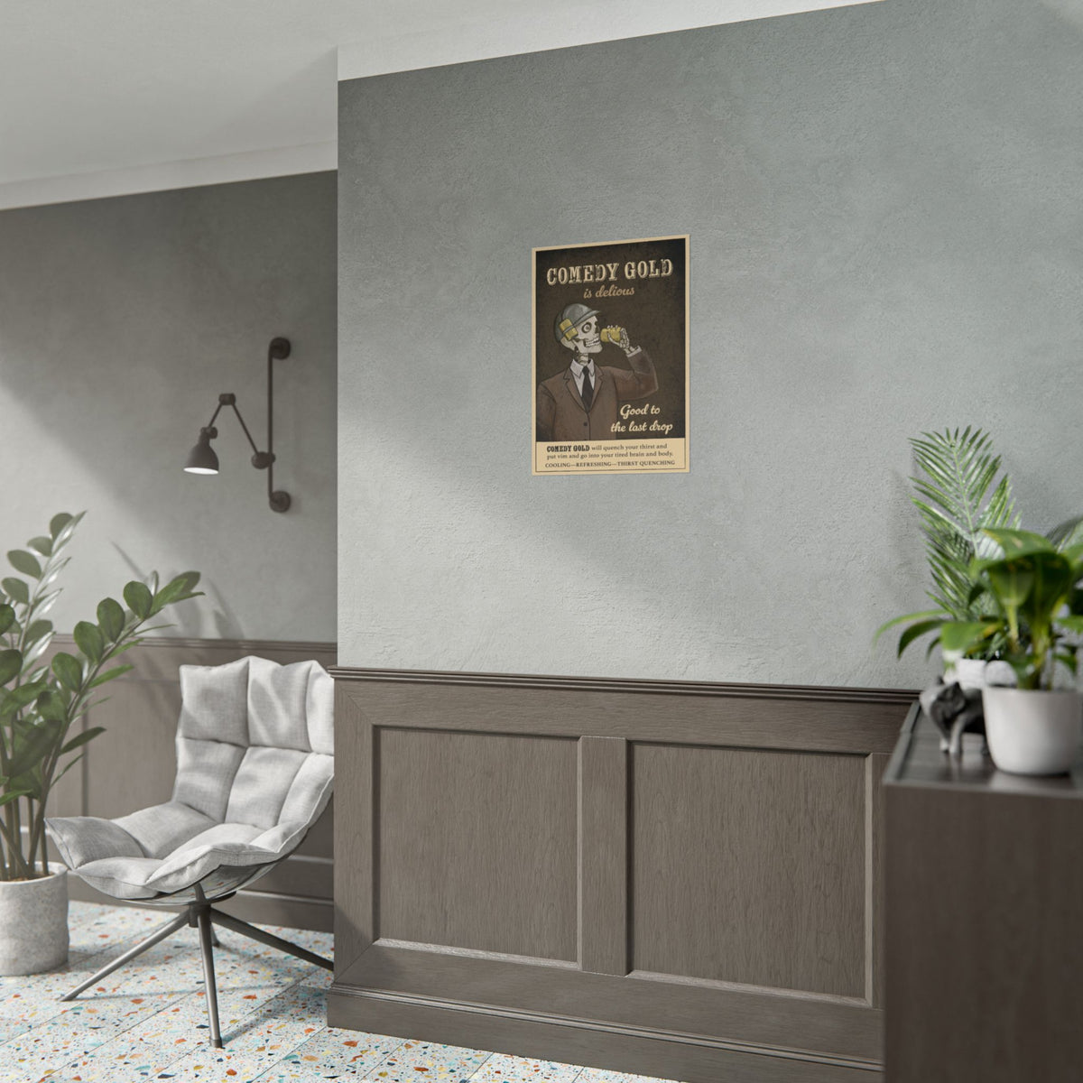 Rolled Poster — "Comedy Gold is Delicious" Vintage Skeleton Art Print