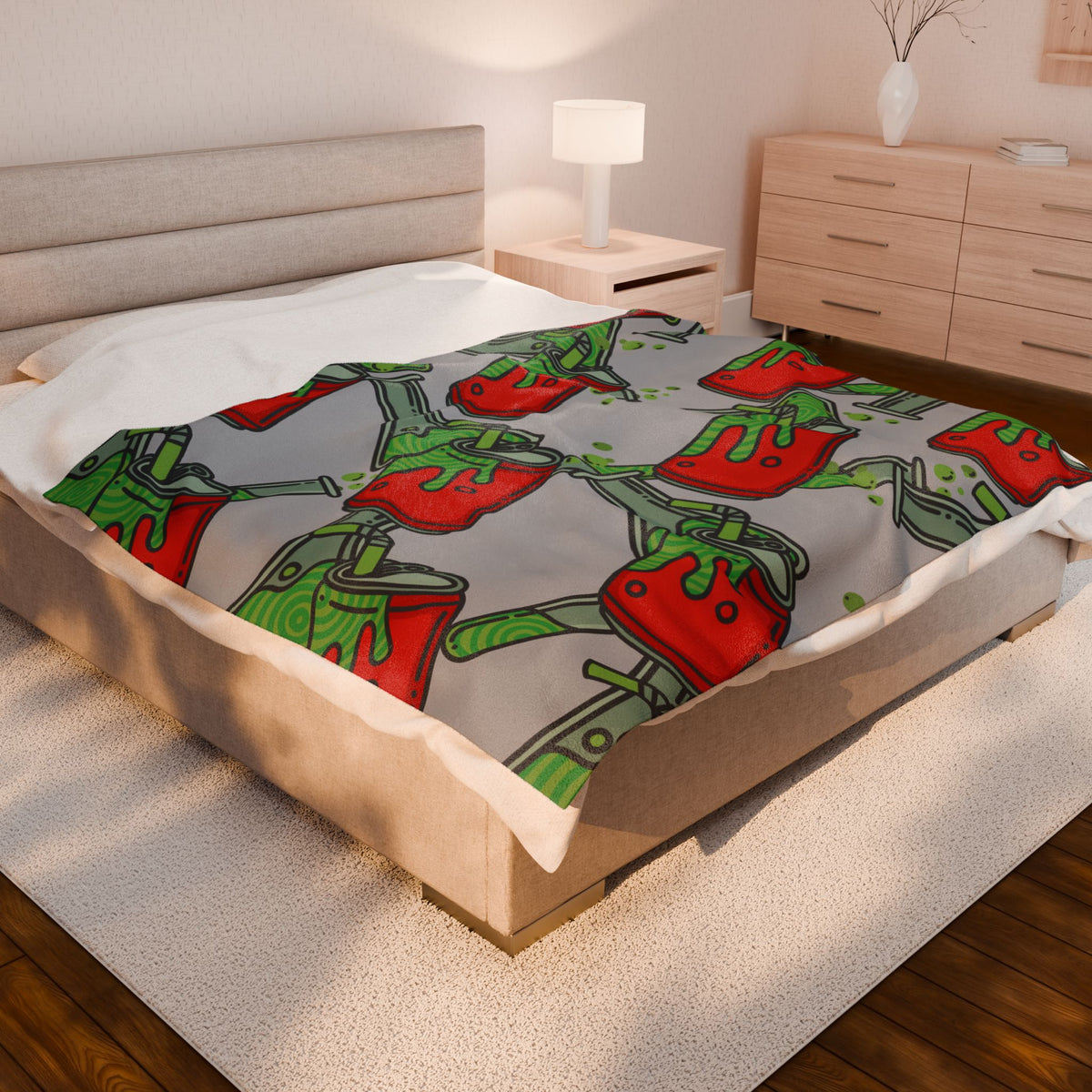 Science Potion Pattern Velveteen Plush Blanket – Cute Green & Red Beakers Throw for Kids, Teens & Science Lovers